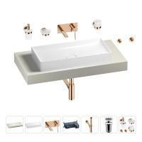 Раковина 75 см со столешницей 100 см Wellsee Pure BY Wellsee 201011569 в наборе 9 в 1: столешница, раковина, встраиваемый смеситель, сифон, выпуск, аксессуары (цвет набора розовое золото)