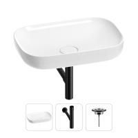 Раковина для ванной Wellsee Croquis 201001012 в наборе 3 в 1: овальная раковина белого глянцевого цвета, сифон, выпуск в цвете матовый черный