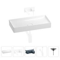 Раковина для ванной Wellsee Pure BY Wellsee 201002740 в наборе 4 в 1: раковина белого глянцевого цвета, встраиваемый смеситель, сифон, выпуск (цвет набора матовый белый)