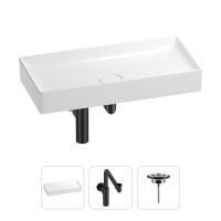 Раковина для ванной Wellsee Pure BY Wellsee 201001272 в наборе 3 в 1: прямоугольная раковина белого глянцевого цвета, сифон, выпуск в цвете матовый черный