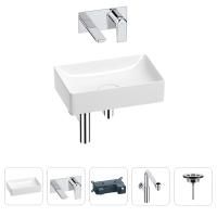 Раковина для ванной Wellsee Pure BY Wellsee 201002591 в наборе 4 в 1: раковина белого глянцевого цвета, встраиваемый смеситель, сифон, выпуск (цвет набора хром)
