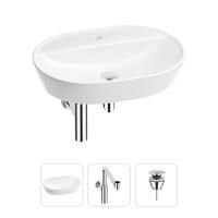 Раковина для ванной Wellsee Calin 201000996 в наборе 3 в 1: овальная раковина белого глянцевого цвета, сифон, донный клапан в цвете хром