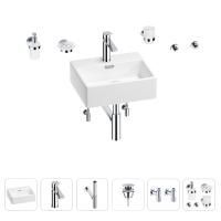 Раковина для ванной Wellsee Graceful Pro 201006631 в наборе 9 в 1: раковина белого глянцевого цвета, смеситель, сифон, донный клапан, угловые вентили, аксессуары (цвет набора хром)