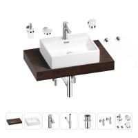 Раковина 50 см со столешницей 80 см Wellsee Graceful Pro 201012421 в наборе 10 в 1: столешница, раковина, смеситель, сифон, донный клапан, угловые вентили, аксессуары (цвет хром)