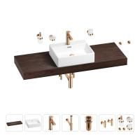 Раковина 50 см со столешницей 140 см Wellsee Graceful Pro 201012604 в наборе 10 в 1: столешница, раковина, смеситель, сифон, донный клапан, угловые вентили, аксессуары (цвет розовое золото)