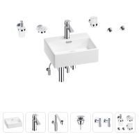 Раковина для ванной Wellsee Graceful Pro 201006641 в наборе 9 в 1: раковина белого глянцевого цвета, смеситель, сифон, донный клапан, угловые вентили, аксессуары (цвет набора хром)