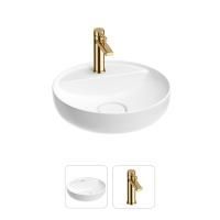 Раковина для ванной Wellsee Chalice Perfection 201000698 в наборе 2 в 1: круглая раковина белого глянцевого цвета, смеситель в цвете золото