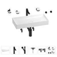 Раковина для ванной Wellsee Pure BY Wellsee 201006457 в наборе 9 в 1: раковина белого глянцевого цвета, высокий смеситель, сифон, выпуск, угловые вентили, аксессуары (цвет матовый черный)