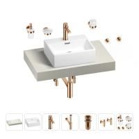 Раковина 43 см со столешницей 80 см Wellsee Graceful Pro 201012159 в наборе 10 в 1: столешница, раковина, смеситель, сифон, донный клапан, угловые вентили, аксессуары (цвет розовое золото)