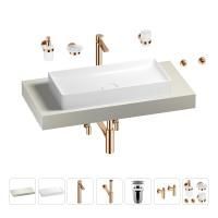 Раковина 75 см со столешницей 100 см Wellsee Pure BY Wellsee 201011554 в наборе 10 в 1: столешница, раковина, высокий смеситель, сифон, выпуск, кран-вентили, аксессуары (цвет розовое золото)