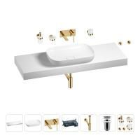 Раковина 60 см со столешницей 140 см Wellsee Croquis 201008348 в наборе 9 в 1: столешница, раковина, встраиваемый смеситель, сифон, выпуск, аксессуары (цвет набора золото)