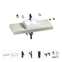 Раковина 43 см со столешницей 120 см Wellsee Graceful Pro 201012277 в наборе 10 в 1: столешница, раковина, смеситель, сифон, донный клапан, угловые вентили, аксессуары (цвет матовый черный)