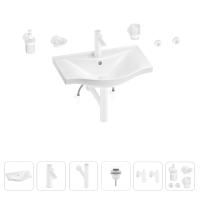 Раковина для ванной Wellsee Bisou 201007230 в наборе 9 в 1: раковина белого глянцевого цвета, смеситель, сифон, донный клапан, угловые вентили, аксессуары (цвет набора матовый белый)