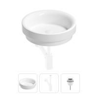 Раковина для ванной Wellsee Doux 201001135 в наборе 3 в 1: круглая раковина белого глянцевого цвета, сифон, донный клапан в цвете матовый белый