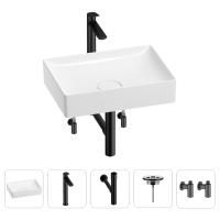 Раковина для ванной Wellsee Pure BY Wellsee 201004397 в наборе 5 в 1: раковина белого глянцевого цвета, высокий смеситель, сифон, выпуск, угловые вентили (цвет набора матовый черный)