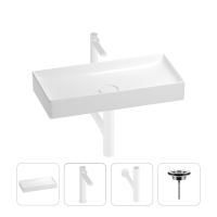 Раковина для ванной Wellsee Pure BY Wellsee 201002750 в наборе 4 в 1: раковина белого глянцевого цвета, высокий смеситель, сифон, выпуск (цвет набора матовый белый)