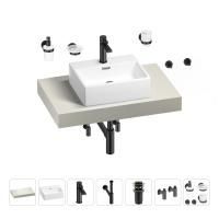 Раковина 43 см со столешницей 80 см Wellsee Graceful Pro 201012157 в наборе 10 в 1: столешница, раковина, смеситель, сифон, донный клапан, угловые вентили, аксессуары (цвет матовый черный)