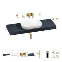 Раковина 60 см со столешницей 140 см Wellsee Croquis 201008283 в наборе 9 в 1: столешница, раковина, встраиваемый смеситель, сифон, выпуск, аксессуары (цвет набора золото)