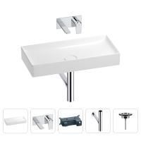 Раковина для ванной Wellsee Pure BY Wellsee 201002751 в наборе 4 в 1: раковина белого глянцевого цвета, встраиваемый смеситель, сифон, выпуск (цвет набора хром)