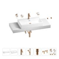 Раковина 70 см со столешницей 120 см Wellsee Graceful Pro 201012739 в наборе 10 в 1: столешница, раковина, смеситель, сифон, донный клапан, угловые вентили, аксессуары (цвет розовое золото)