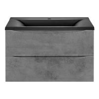 Тумба Vincea Mia 800 подвесная, 2 выкатных ящика soft close, Beton с умывальником VCB-3M800B из кварцевого камня, цвет черный