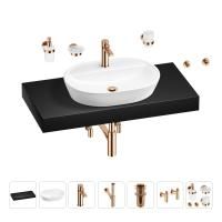 Раковина 60 см со столешницей 100 см Wellsee Calin 201007769 в наборе 10 в 1: столешница, раковина, смеситель, сифон, донный клапан, угловые вентили, аксессуары (цвет розовое золото)