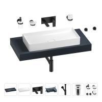 Раковина 75 см со столешницей 100 см Wellsee Pure BY Wellsee 201011582 в наборе 9 в 1: столешница, раковина, встраиваемый смеситель, сифон, выпуск, аксессуары (цвет набора матовый черный)