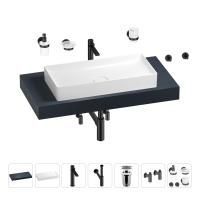 Раковина 75 см со столешницей 100 см Wellsee Pure BY Wellsee 201011577 в наборе 10 в 1: столешница, раковина, высокий смеситель, сифон, выпуск, кран-вентили, аксессуары (цвет матовый черный)