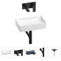 Раковина для ванной Wellsee Pure BY Wellsee 201002562 в наборе 4 в 1: раковина белого глянцевого цвета, встраиваемый смеситель, сифон, выпуск (цвет набора матовый черный)