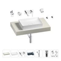 Раковина 50 см со столешницей 80 см Wellsee Pure BY Wellsee 201011086 в наборе 9 в 1: столешница, раковина, встраиваемый смеситель, сифон, выпуск, аксессуары (цвет набора хром)