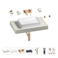 Раковина 50 см со столешницей 80 см Wellsee Pure BY Wellsee 201011089 в наборе 9 в 1: столешница, раковина, встраиваемый смеситель, сифон, выпуск, аксессуары (цвет набора розовое золото)