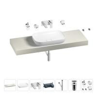 Раковина 60 см со столешницей 140 см Wellsee Croquis 201008261 в наборе 9 в 1: столешница, раковина, встраиваемый смеситель, сифон, выпуск, аксессуары (цвет набора хром)