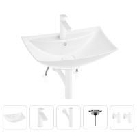 Раковина для ванной Wellsee Cerulean 201004700 в наборе 5 в 1: раковина белого глянцевого цвета, смеситель, сифон, выпуск, угловые вентили (цвет набора матовый белый)