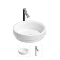 Раковина для ванной Wellsee Doux 201000656 в наборе 2 в 1: круглая раковина белого глянцевого цвета, высокий смеситель в цвете хром