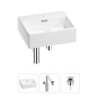 Раковина для ванной Wellsee Graceful Pro 201001321 в наборе 3 в 1: прямоугольная раковина белого глянцевого цвета, сифон, донный клапан в цвете хром