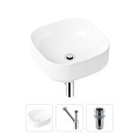 Комплект 3 в 1 Lavinia Boho Bathroom Sink 21520221: накладная фарфоровая раковина 40 см, металлический сифон, донный клапан