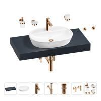 Раковина 60 см со столешницей 100 см Wellsee Calin 201007724 в наборе 10 в 1: столешница, раковина, смеситель, сифон, донный клапан, угловые вентили, аксессуары (цвет розовое золото)