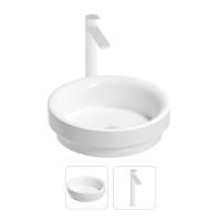 Раковина для ванной Wellsee Doux 201000655 в наборе 2 в 1: круглая раковина белого глянцевого цвета, высокий смеситель в цвете матовый белый