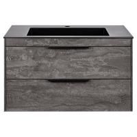 Тумба Vincea Chiara 2D 800 подвесная, 2 выкатных ящика soft-close, G.Stone с умывальником VCB-13800B из кварца, цвет черный