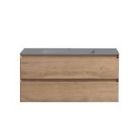 Тумба Vincea Luka 1000 подвесная, 2 выкатных ящика soft-close, N.Oak с умывальником VCB-13100G из кварца, цвет серый