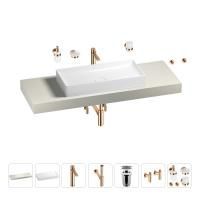 Раковина 75 см со столешницей 140 см Wellsee Pure BY Wellsee 201011799 в наборе 10 в 1: столешница, раковина, высокий смеситель, сифон, выпуск, кран-вентили, аксессуары (цвет розовое золото)