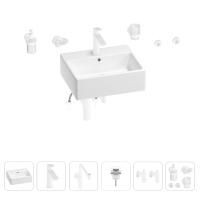 Раковина для ванной Wellsee Graceful Pro 201006695 в наборе 9 в 1: раковина белого глянцевого цвета, смеситель, сифон, донный клапан, угловые вентили, аксессуары (цвет набора матовый белый)
