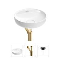 Раковина для ванной Wellsee Chalice Perfection 201001178 в наборе 3 в 1: круглая раковина белого глянцевого цвета, сифон, выпуск в цвете золото