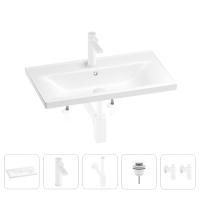 Раковина для ванной Wellsee FreeDom 201004945 в наборе 5 в 1: раковина белого глянцевого цвета, смеситель, сифон, донный клапан, угловые вентили (цвет набора матовый белый)