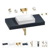 Раковина 50 см со столешницей 100 см Wellsee Pure BY Wellsee 201011228 в наборе 9 в 1: столешница, раковина, встраиваемый смеситель, сифон, выпуск, аксессуары (цвет набора золото)