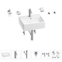 Раковина для ванной Wellsee Graceful Pro 201006676 в наборе 9 в 1: раковина белого глянцевого цвета, смеситель, сифон, донный клапан, угловые вентили, аксессуары (цвет набора хром)