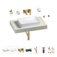 Раковина 50 см со столешницей 80 см Wellsee Pure BY Wellsee 201011083 в наборе 9 в 1: столешница, раковина, встраиваемый смеситель, сифон, выпуск, аксессуары (цвет набора золото)