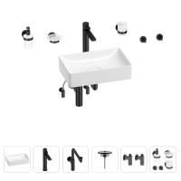 Раковина для ванной Wellsee Pure BY Wellsee 201006337 в наборе 9 в 1: раковина белого глянцевого цвета, высокий смеситель, сифон, выпуск, угловые вентили, аксессуары (цвет матовый черный)