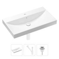 Комплект 3 в 1 Lavinia Boho Bathroom Sink 21520609: врезная фарфоровая раковина 80 см, металлический сифон, донный клапан