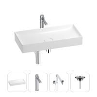 Раковина для ванной Wellsee Pure BY Wellsee 201002786 в наборе 4 в 1: раковина белого глянцевого цвета, высокий смеситель, сифон, выпуск (цвет набора хром)